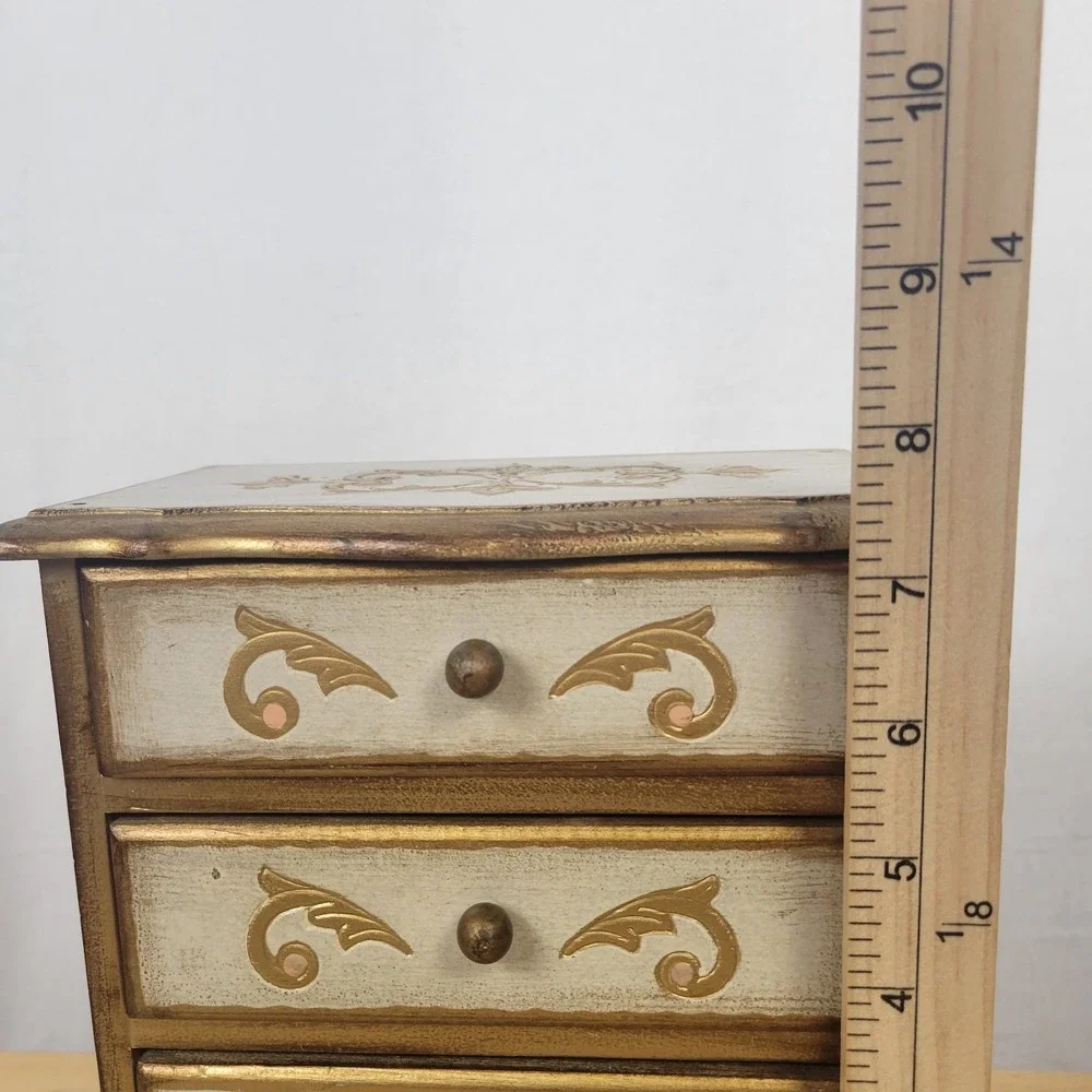 Vintage Florentine Musical Jewelry Box Gold Gilt Wood 3 Drawer Italian Style